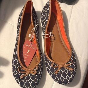 Merona Navy and Brown Patterned Flats
